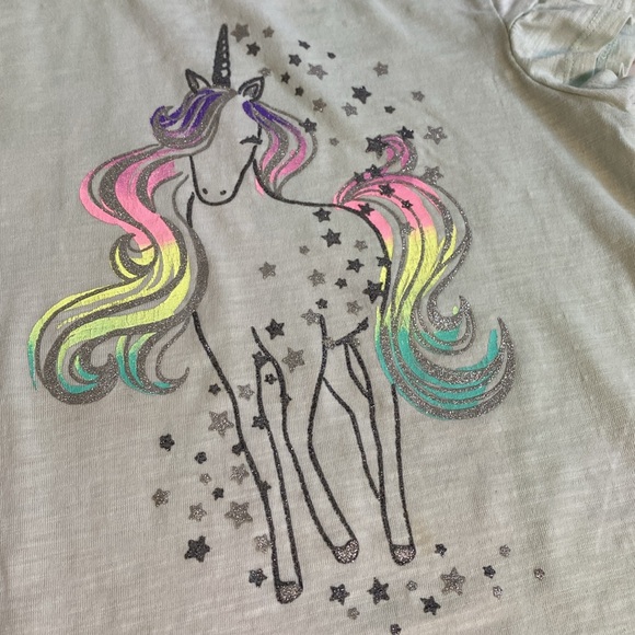 Jumping Beans Aqua Flutter Sleeve Silver Glitter Sparkle Unicorn Basic Tee - Picture 2 of 4